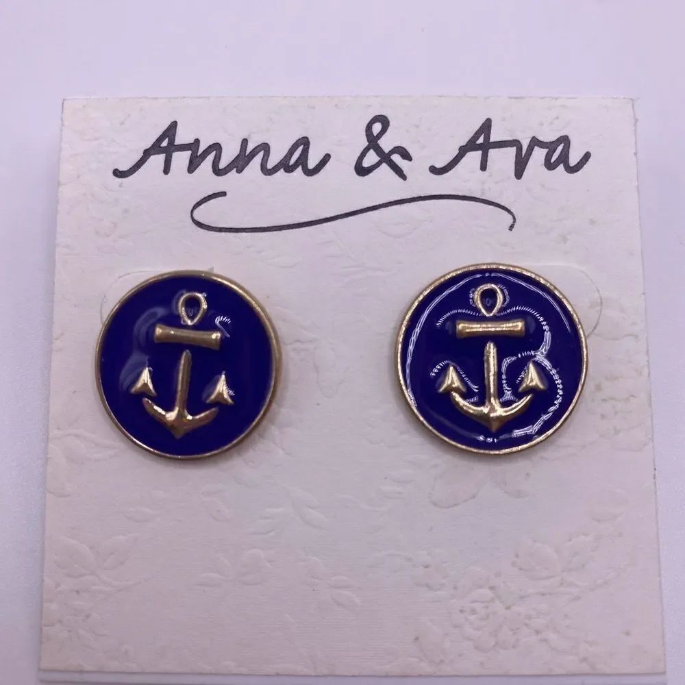 Anna & Ava Blue & Gold Anchor Stud Earrings